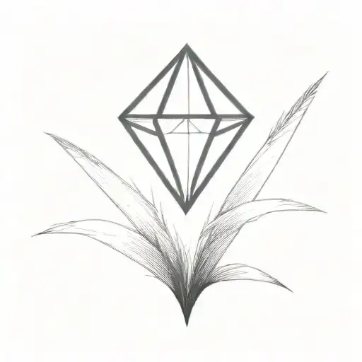 A Diamond Balancing On Top Of A Single Blade Of Grass Using Bold Black Lines In A Bold Black Frame