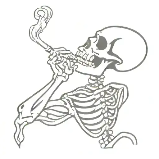 Skeleton Smoking Cigarette Flame Background