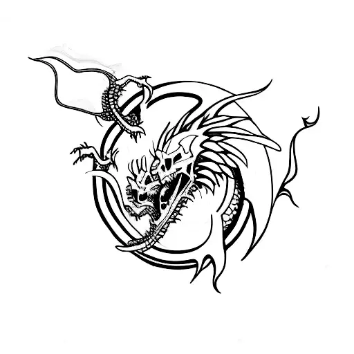 A Minimalist Tattoo Of A Skeleton Dragon