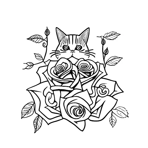 Cat And Rose