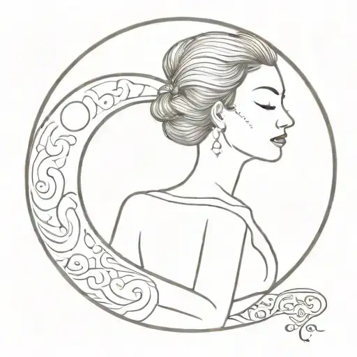 Traditional Lady Qand Moon Merging Together