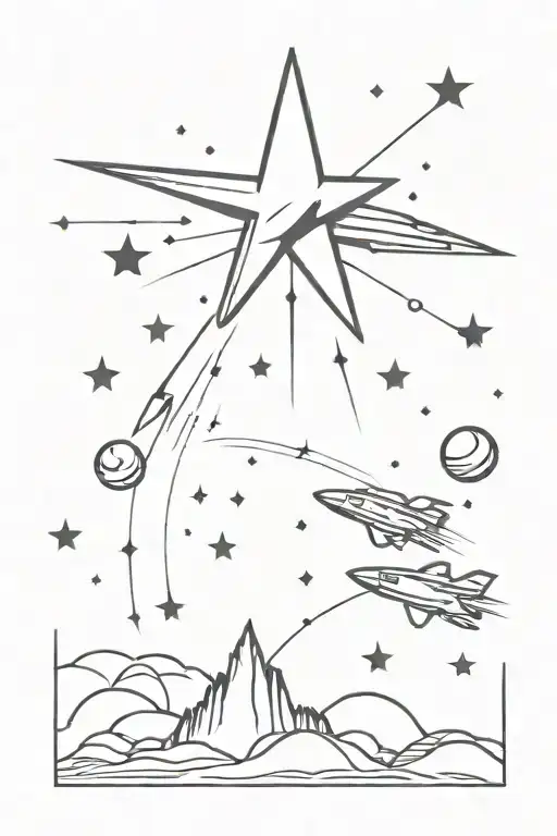 Space Ship Shooting Stars Surrounding