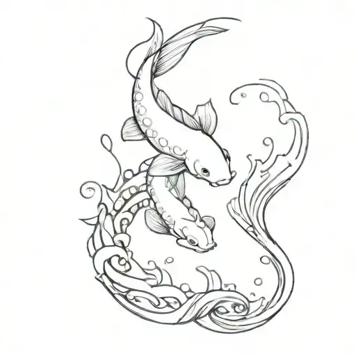 Koi Fish And Waves Flowing