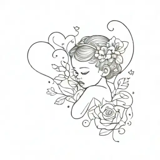 Simple Baby Girl With Flowers And Hearts