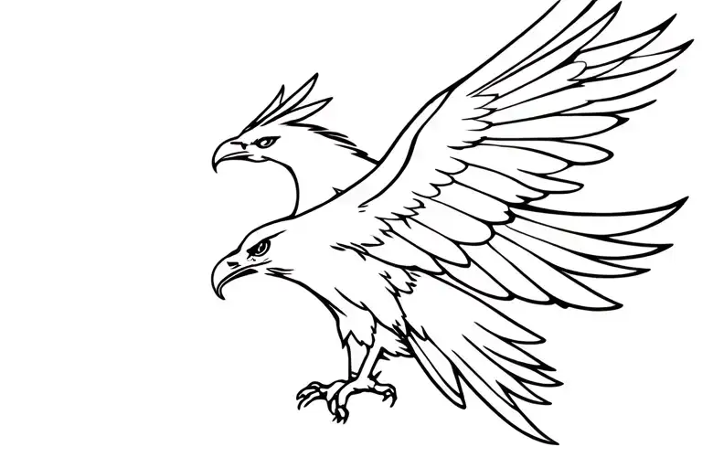 Aggressive Flying Hawk Silhouette With Open Wings From Side View Without Fur And Face Content