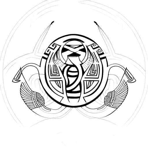 Ankh Egyptian Symbol And Greek Omega Letter Intertwined With Celestial Elements