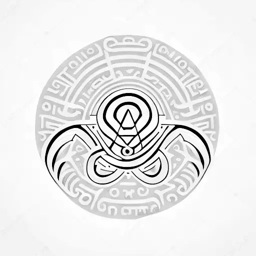 Ankh Egyptian Symbol And Greek Omega Letter Formed By Abstract Lines And Shapes