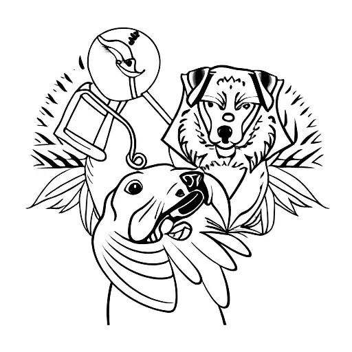 A Tattoo Of A Dog And A Parrot Playing A Sport Together