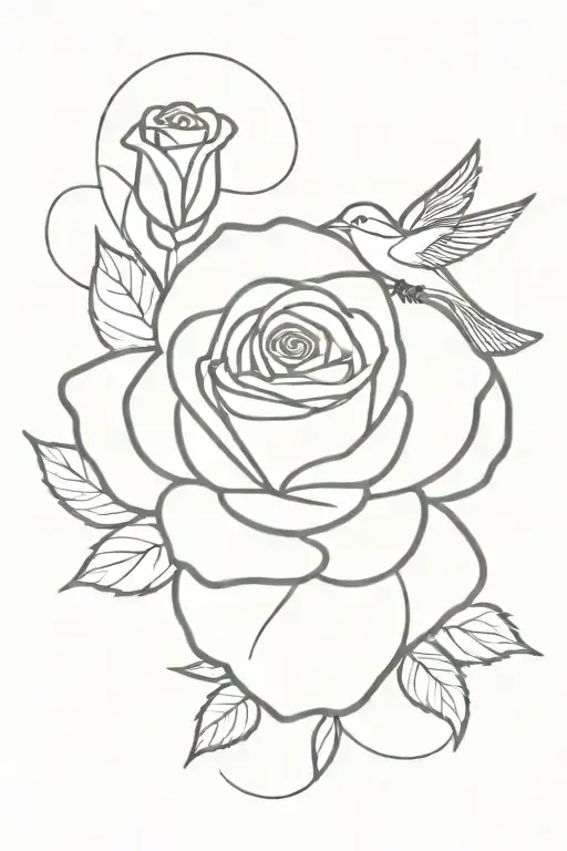 Minimalist Rose And Bird Flying