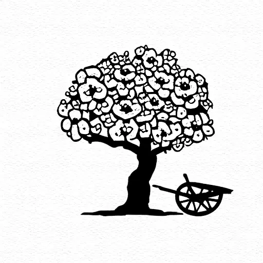 Tree Con Flower Next To An Antique Wheelbarrow In A Setting