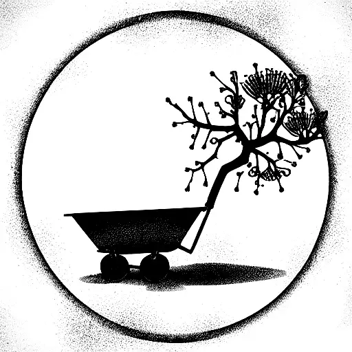 Tree Con Flower With An Antique Wheelbarrow