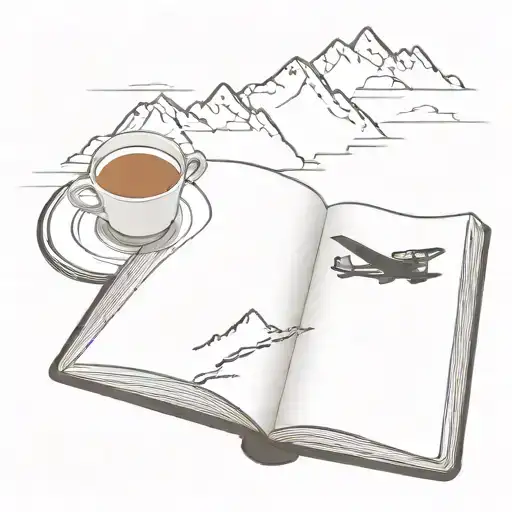 Open Book With Coffee Airplane Mountain Range