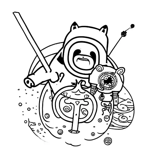 A Traditional Tattoo Showcasing Adventure Time Characters In A Classic Cartoon Style