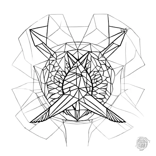 Create A Minimalist Tattoo Of A Tsuru Bird Surrounded By Cyber-inspired Geometric Patterns