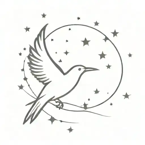 Bird Flying To Stars Forming The Shape