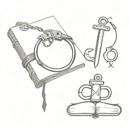 Open Book With Handcuffs And Dagger