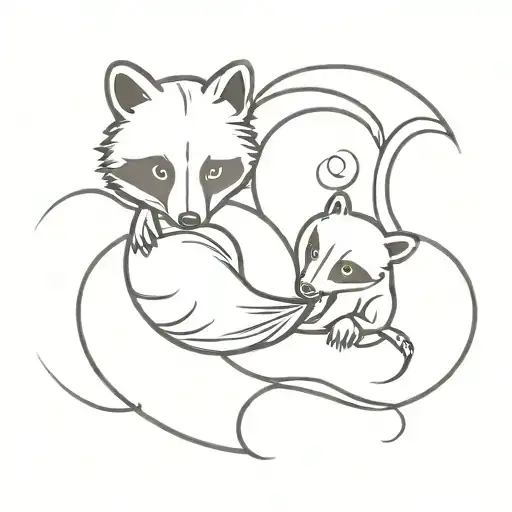 Ying Yang Symbol Made From A Raccoon And Opossum Cuddling