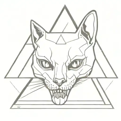 Cat Skull With A Pyramid Behind It