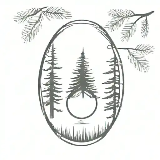 Minimalist Fir Tree In Camera Lens One Drawing Style