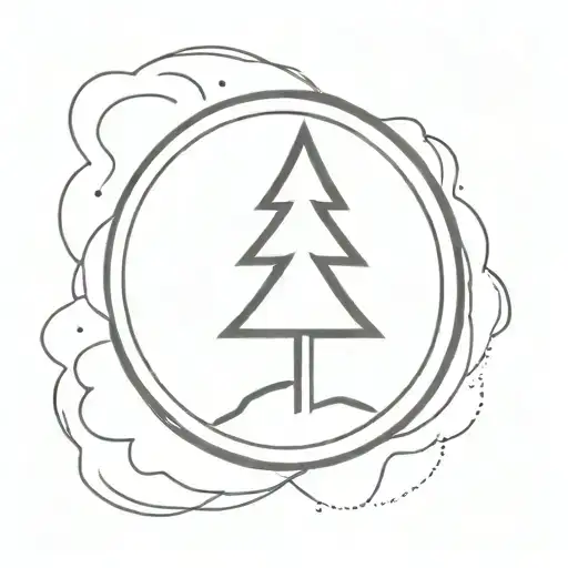 Minimalist Fir Tree In Camera Lens One Drawing Style Without Details