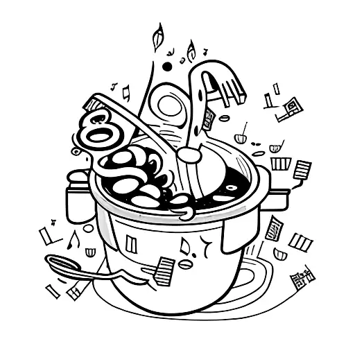 A Cooking Pot Overflowing With Colorful Cartoon Characters And Musical Notes