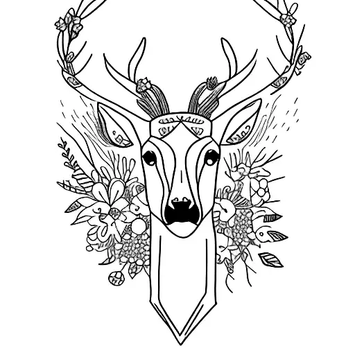 A Minimalist Tattoo Of A Graceful Deer Surrounded By Wildflowers