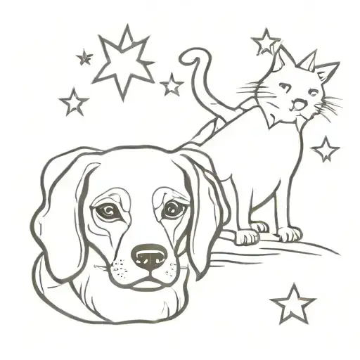 Beagle And Cat With Star