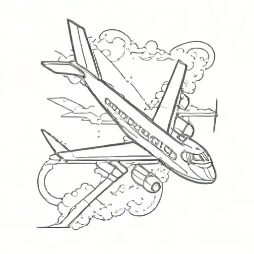 Airplane Fineline Outline Tattoo Design