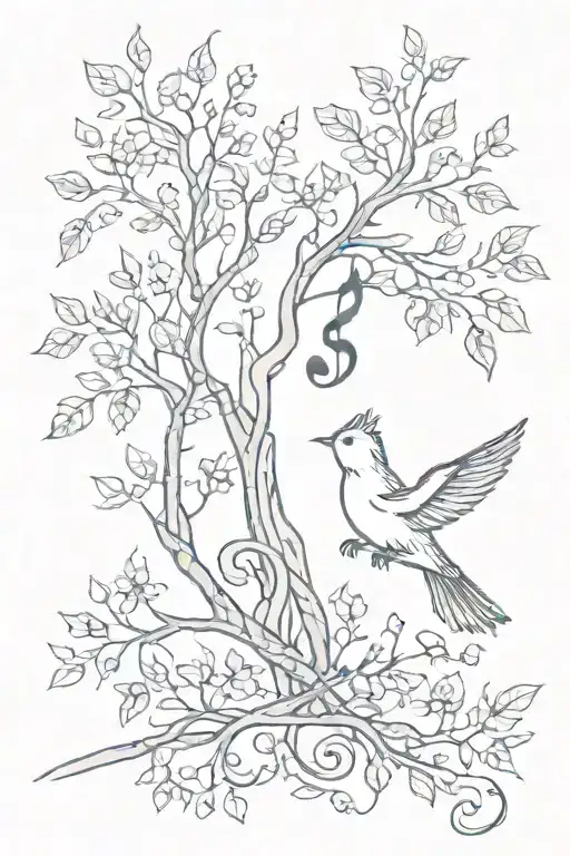 Treble Clef Birds Flying Away Trees