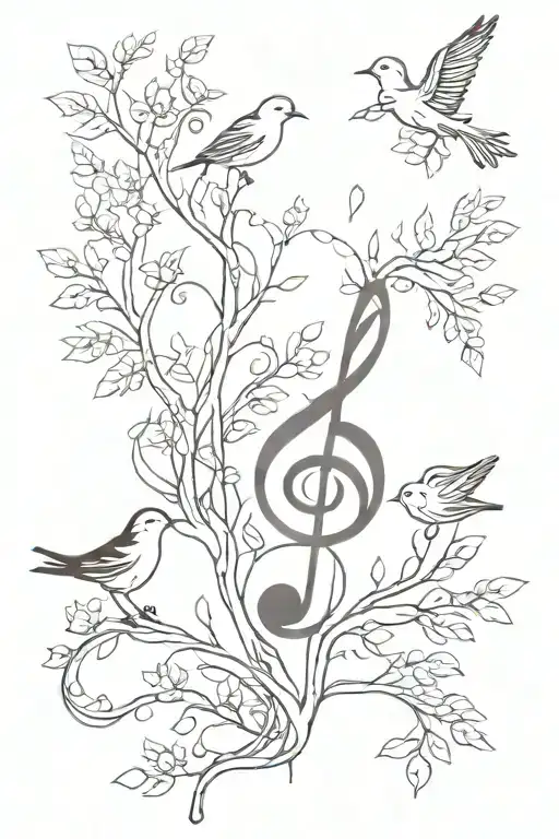 Treble Clef Birds Flying Away Trees