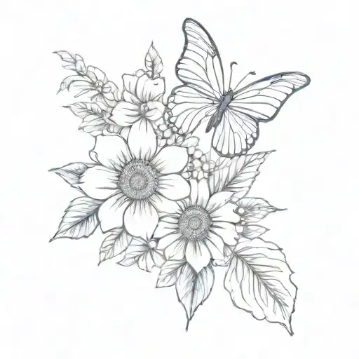 Blue Butterfly Sunflower Rose Daisy Flowers