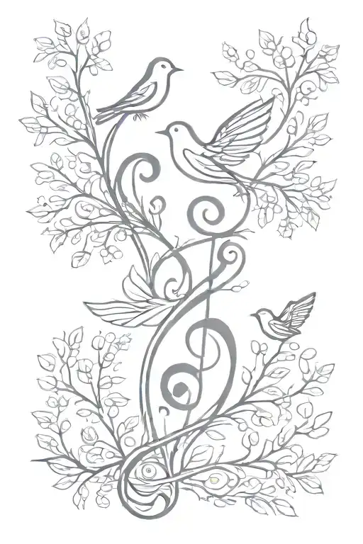 Treble Clef Birds Flying Away Trees