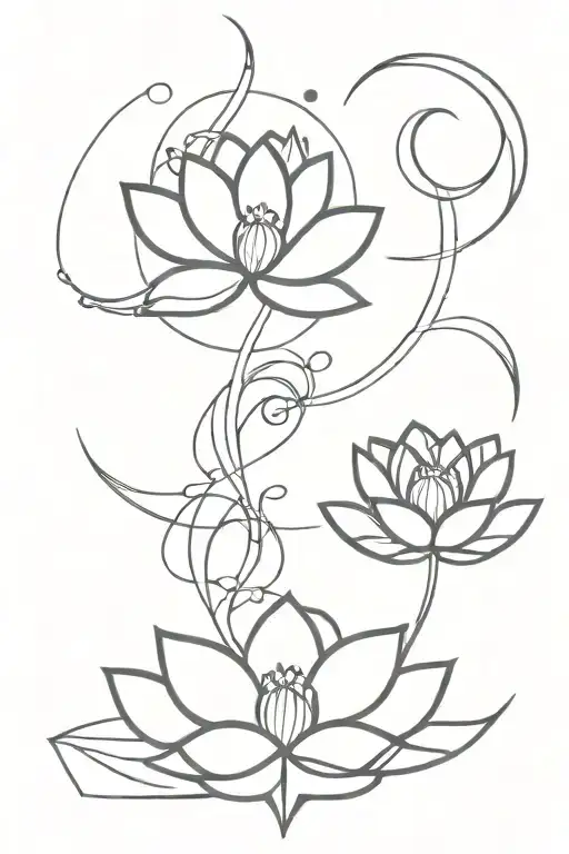 Symmetrical Crescent Moon And Lotus Flower Blooming
