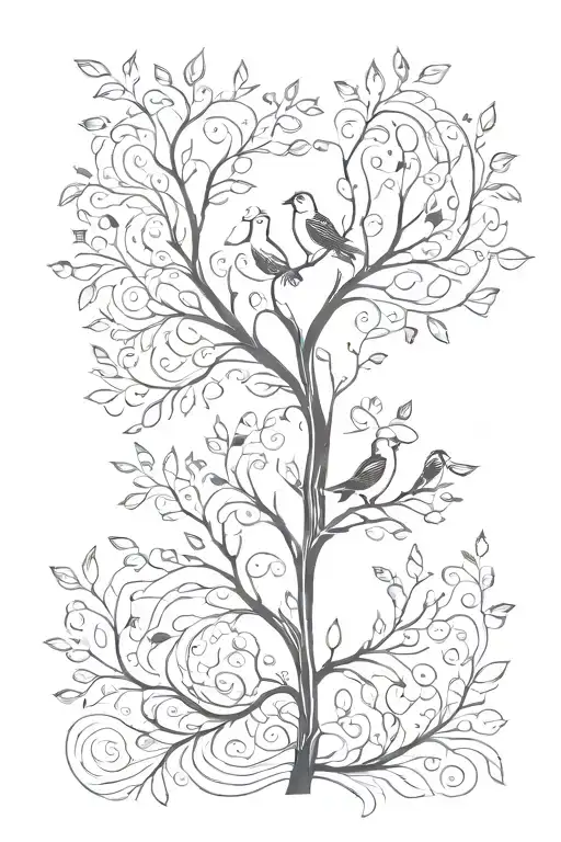 Treble Clef Birds Flying Away Tree Looking Through Lens