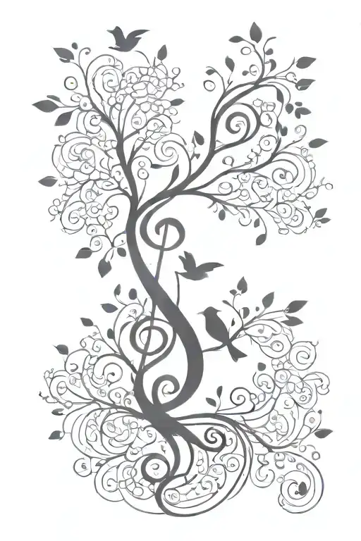 Treble Clef Birds Flying Away Tree Silhouette