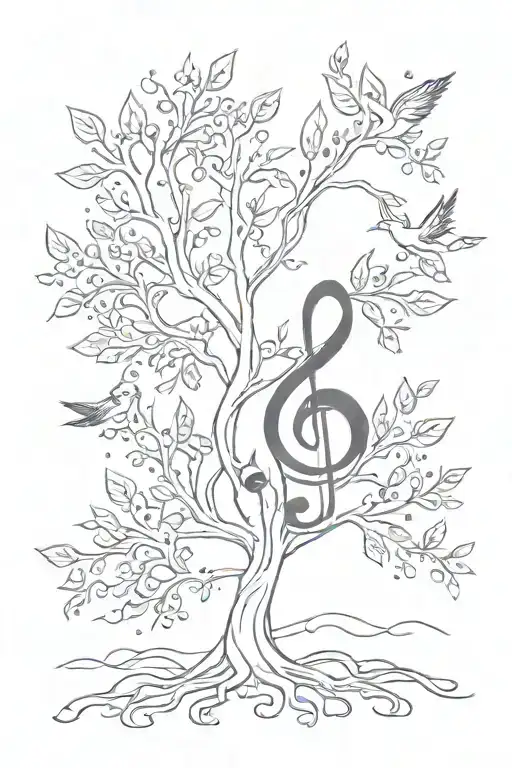 Treble Clef Birds Flying Away Tree