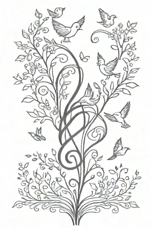 Treble Clef Birds Flying Away Tree