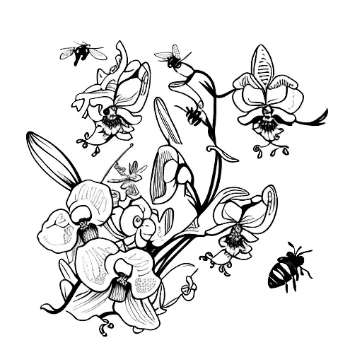 Bee Flying To Orchids In The Distance