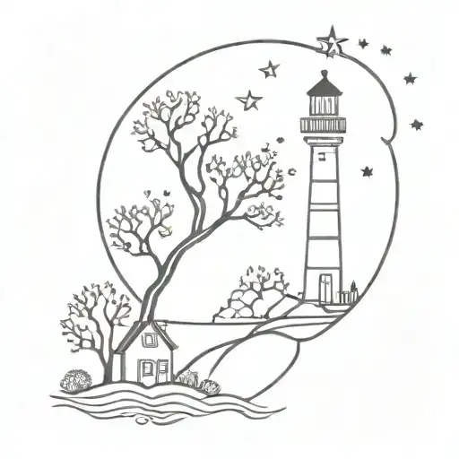 Tree Of Life Intertwined With A Starry Sky And A Lighthouse