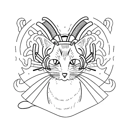 A Minimalist Tattoo Of A Cat Wearing Headphones