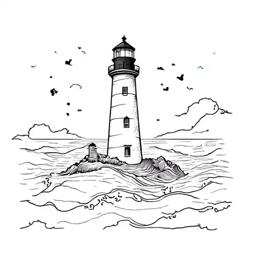 Scrolled Up Paper Map With A Lighthouse Emerging