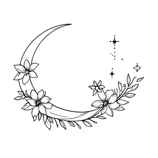 Lines Sparkles Flowers And A Moon