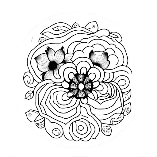 A Minimalist Tattoo Of A Coffee Cup Surrounded By Blooming Flowers