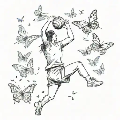 A Sketch Of A Volleyball Player Surrounded By Butterflies In A Forest