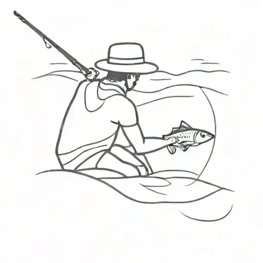 Man With Hat Fishing On The Beach