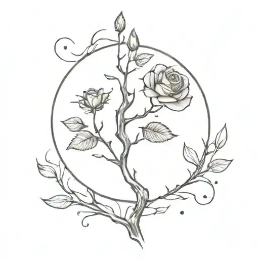 A Moon With A Rose Inside And A Flowering Tree