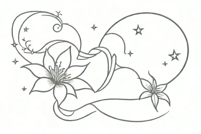 Moon With A Star And Lily Flower