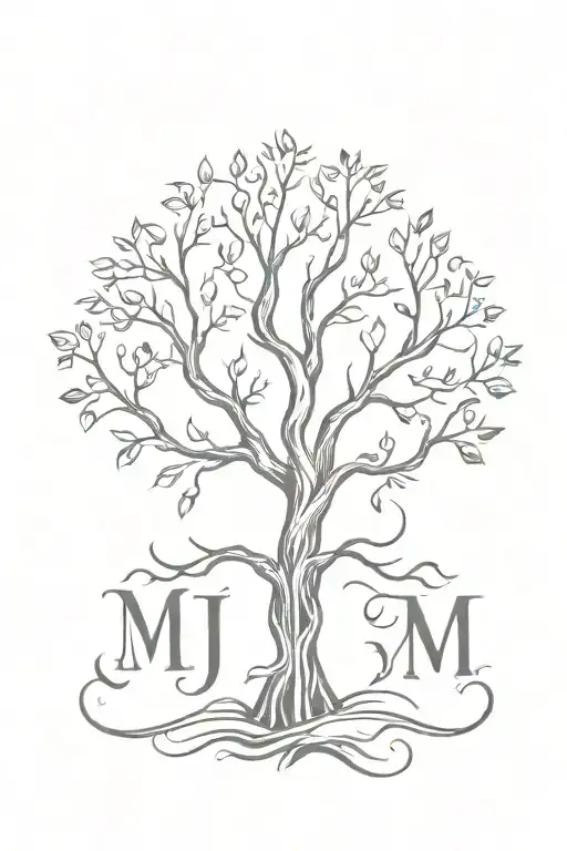 Family Tree Tattoo With The Letters S And J And In The Middle The Letter M