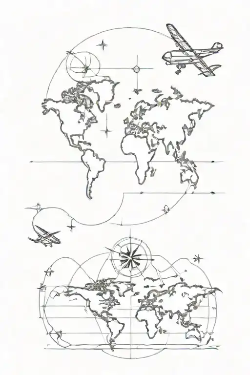 World Map And Compass Plane Flying