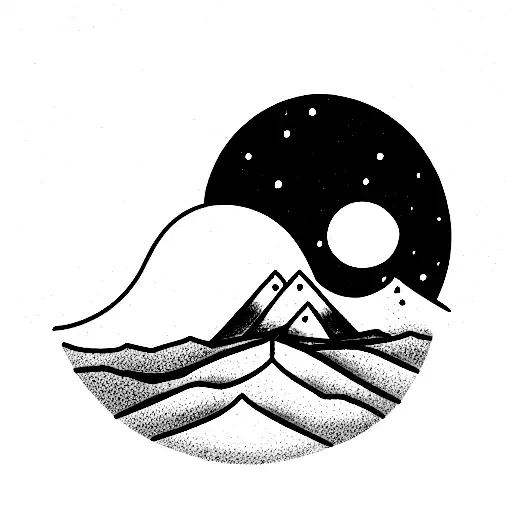 Cactus At Night With Mountains And Moon